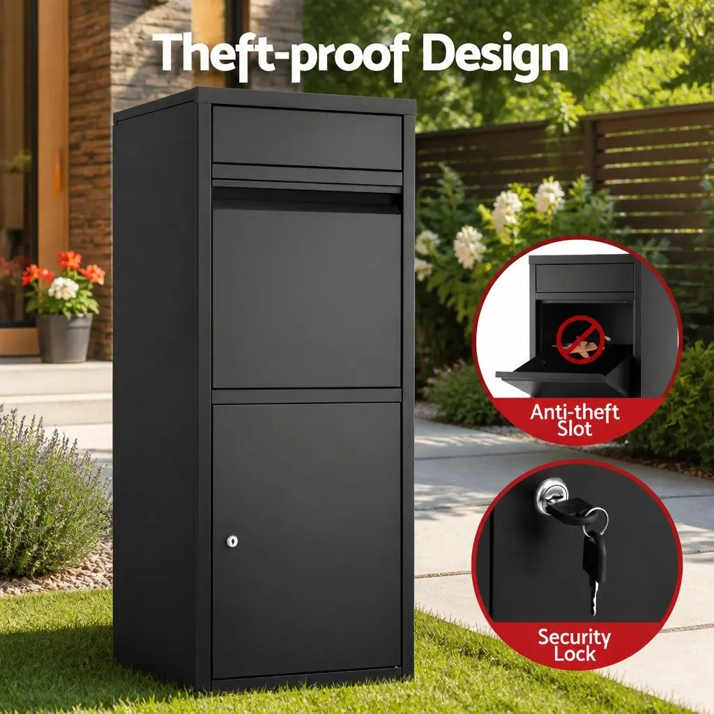 Parcel Drop Box Steel Frame 42cm x 38cm x 102cm Black