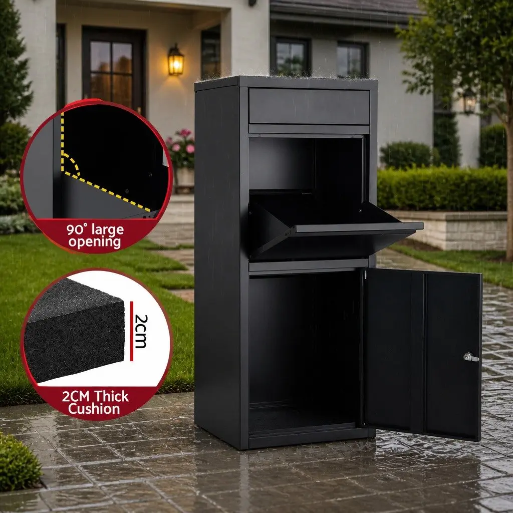 Parcel Drop Box Steel Frame 42cm x 38cm x 102cm Black