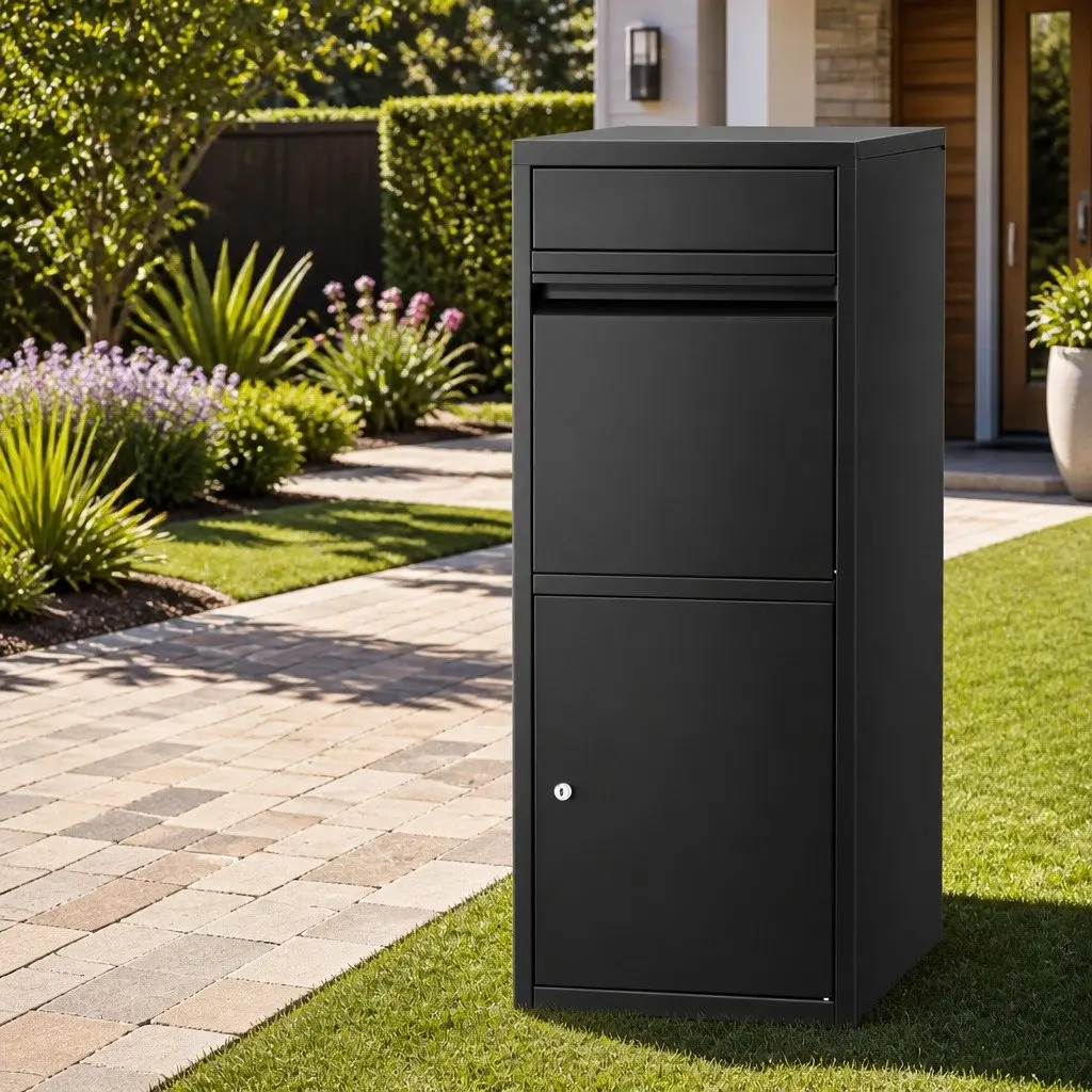 Parcel Drop Box Steel Frame 42cm x 38cm x 102cm Black