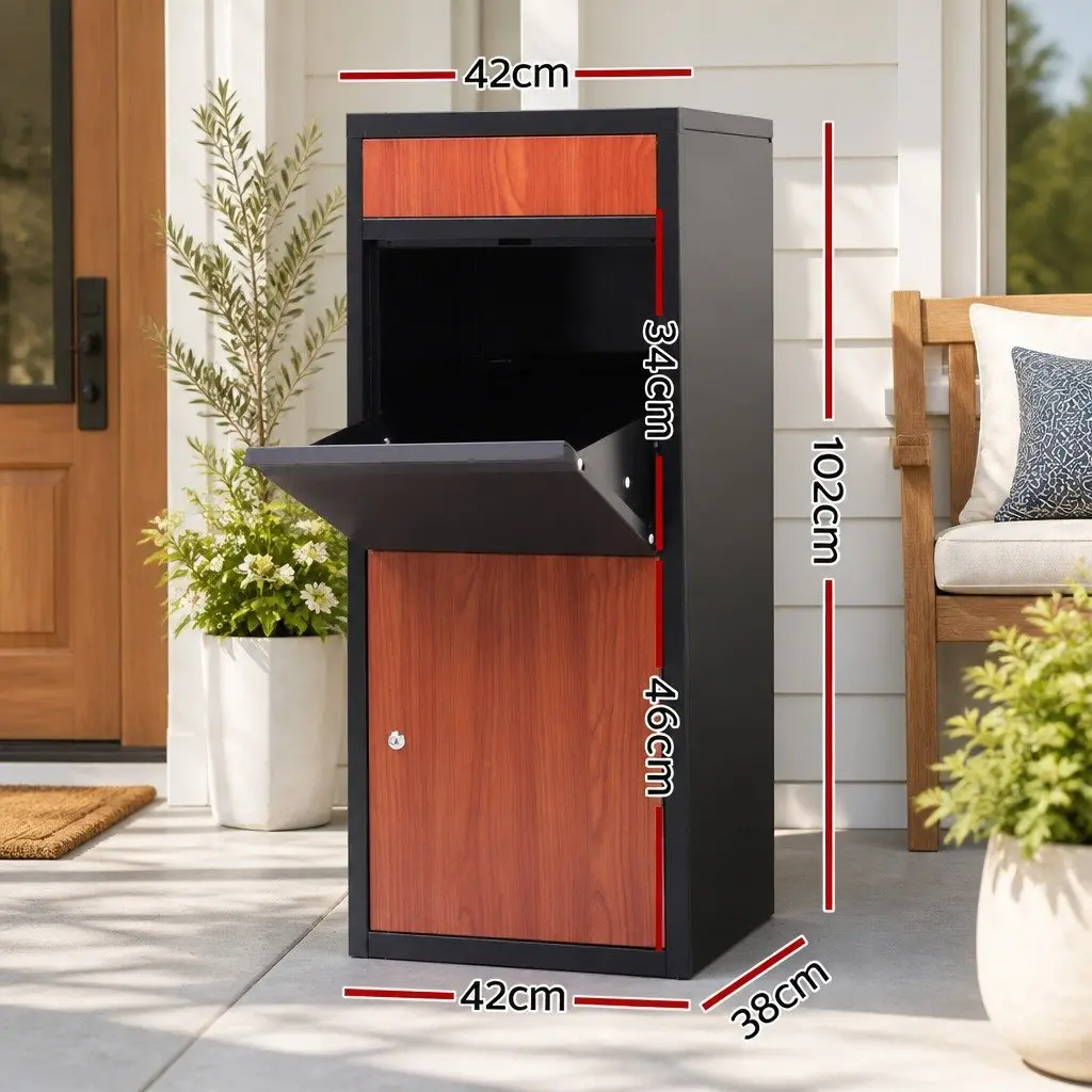 Parcel Drop Box Steel Freestanding 42cm x 38cm x 102cm Black