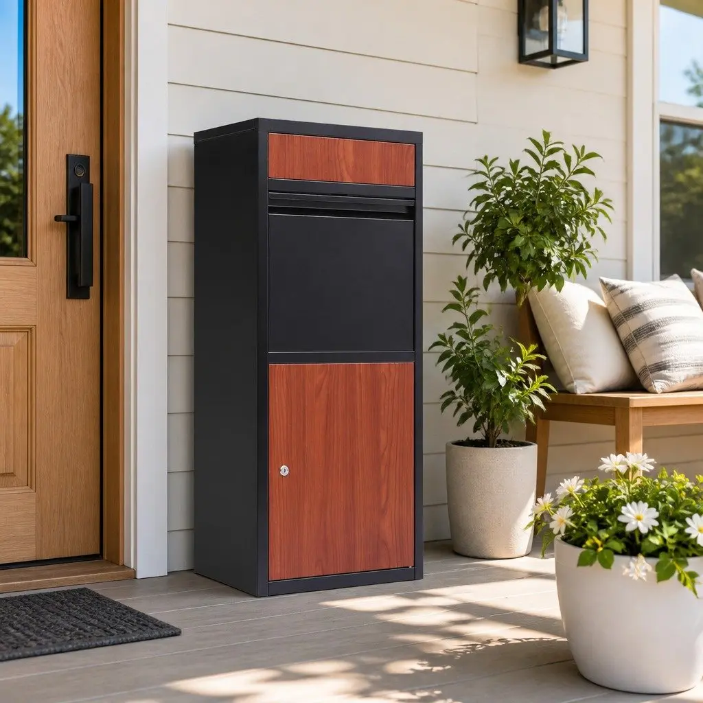 Parcel Drop Box Steel Freestanding 42cm x 38cm x 102cm Black