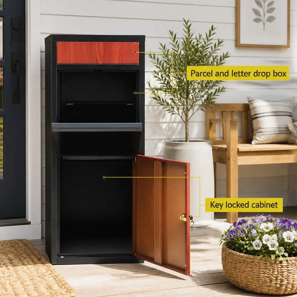 Parcel Drop Box Steel Freestanding 42cm x 38cm x 102cm Black