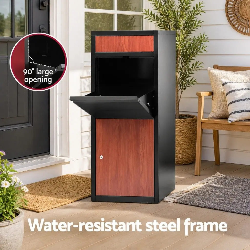 Parcel Drop Box Steel Freestanding 42cm x 38cm x 102cm Black