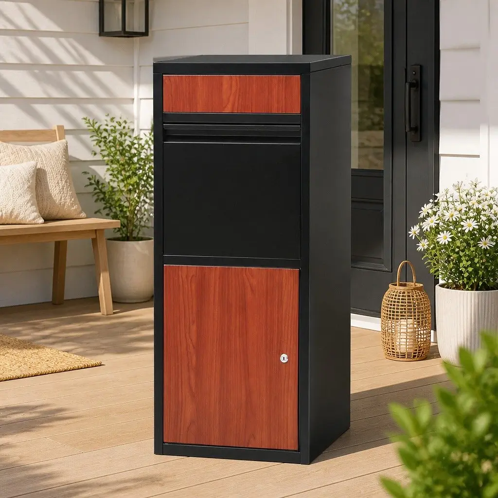 Parcel Drop Box Steel Freestanding 42cm x 38cm x 102cm Black