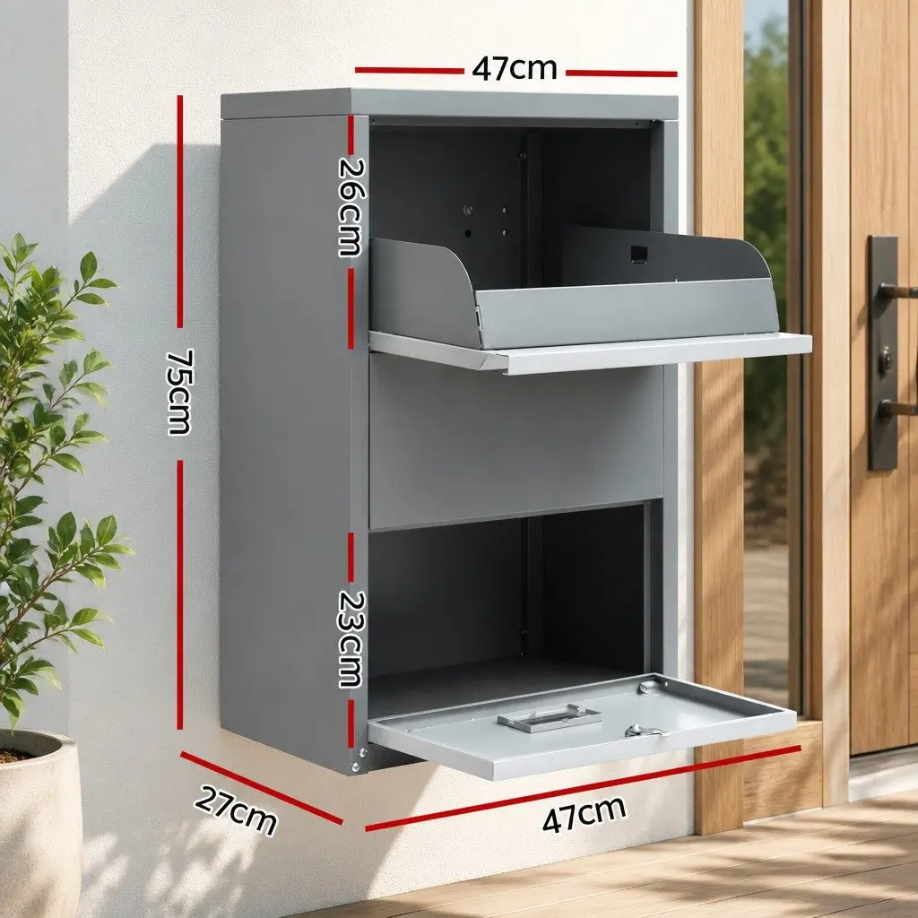 Parcel Drop Box Steel 47cm Grey Package Storage Cabinet