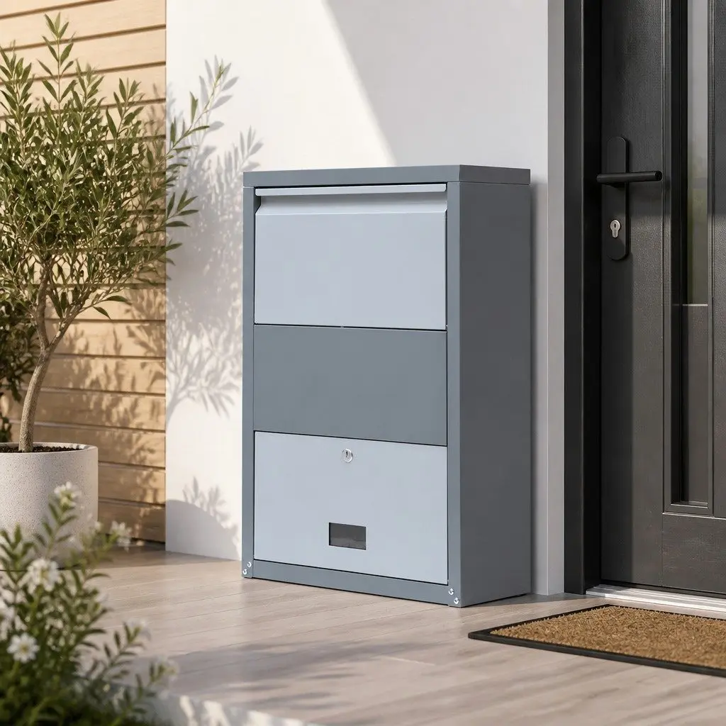 Parcel Drop Box Steel 47cm Grey Package Storage Cabinet
