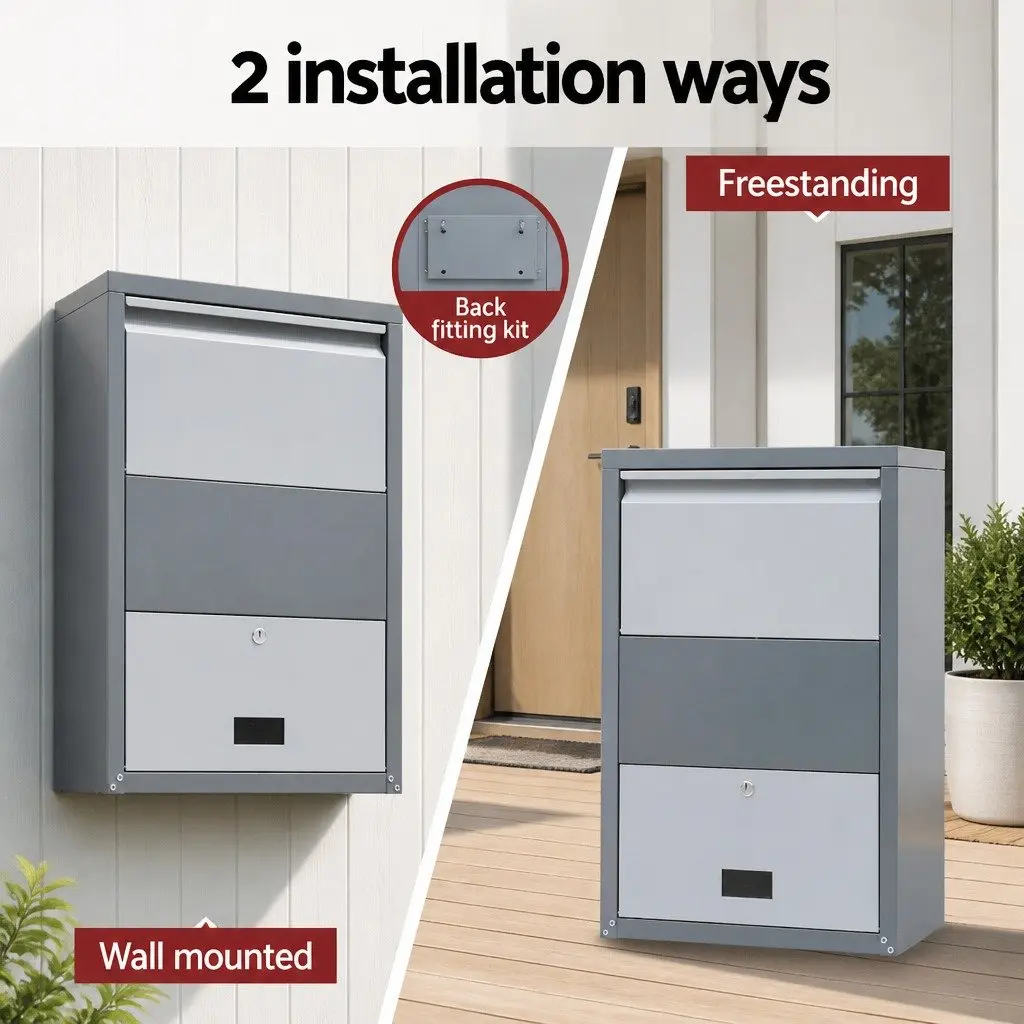 Parcel Drop Box Steel 47cm Grey Package Storage Cabinet