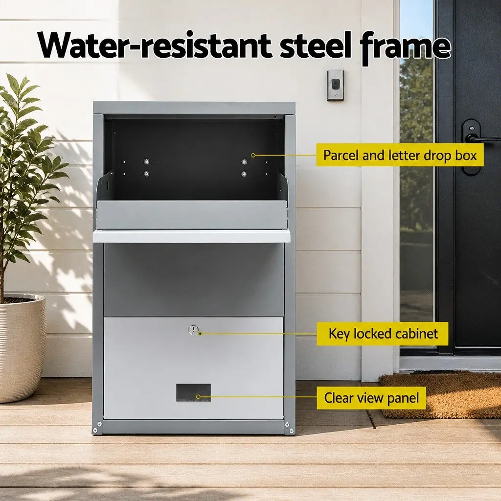 Parcel Drop Box Steel 47cm Grey Package Storage Cabinet