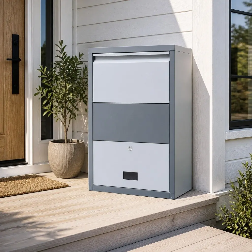 Parcel Drop Box Steel 47cm Grey Package Storage Cabinet