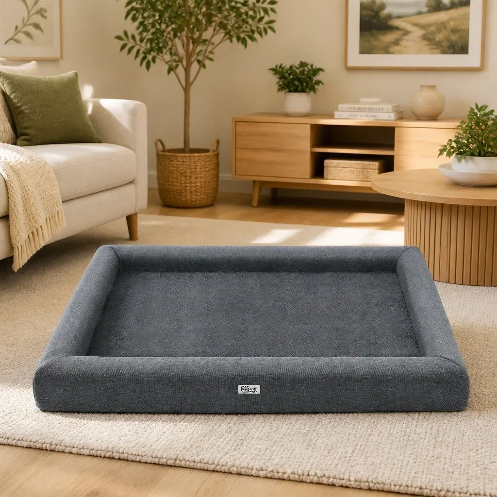 Pet Bed Egg Crate Foam Extra Large Soft Plush Fleece Grey