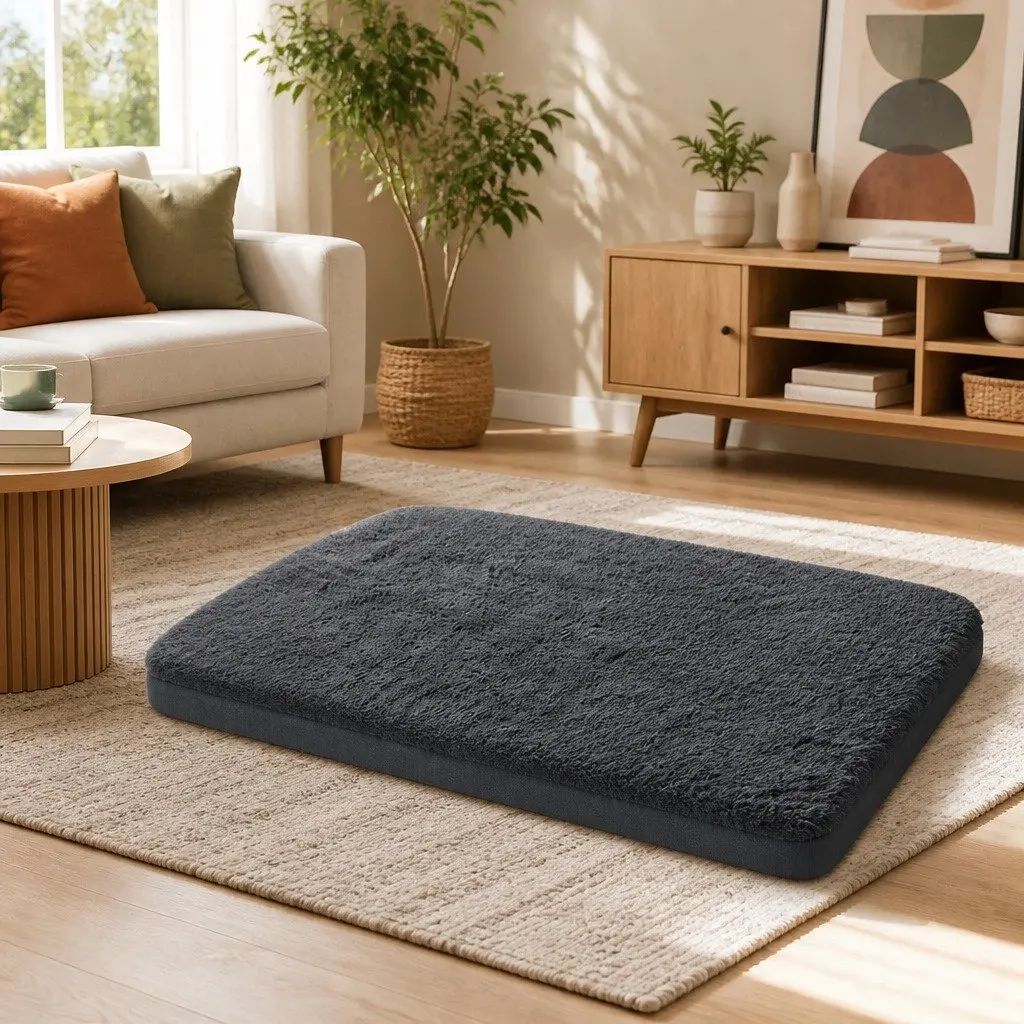 Pet Bed Egg Crate Foam Extra Large Soft Plush Fleece Grey