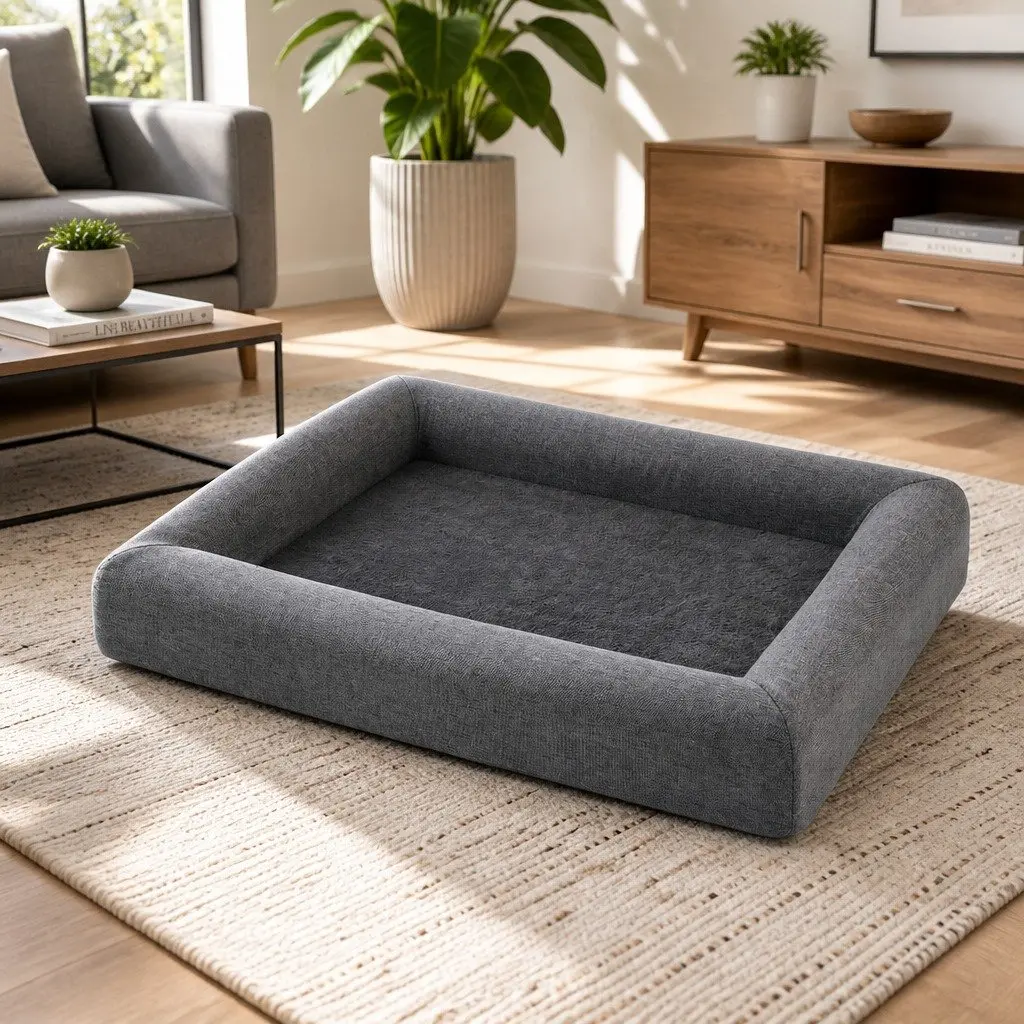 Dog Bed Egg Crate Foam Large Soft Washable Grey