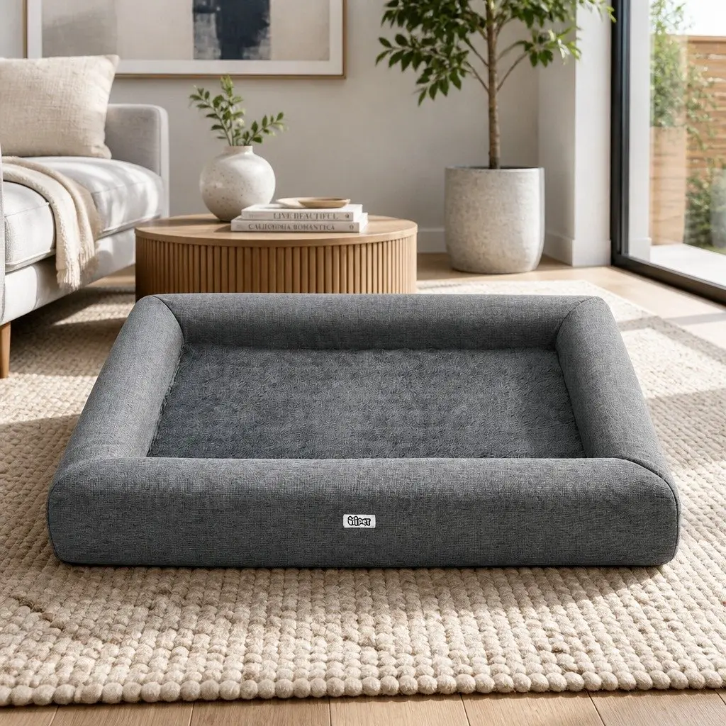 Dog Bed Egg Crate Foam Large Soft Washable Grey