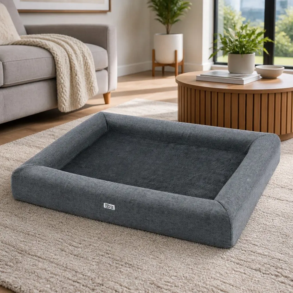 Dog Bed Egg Crate Foam Large Soft Washable Grey