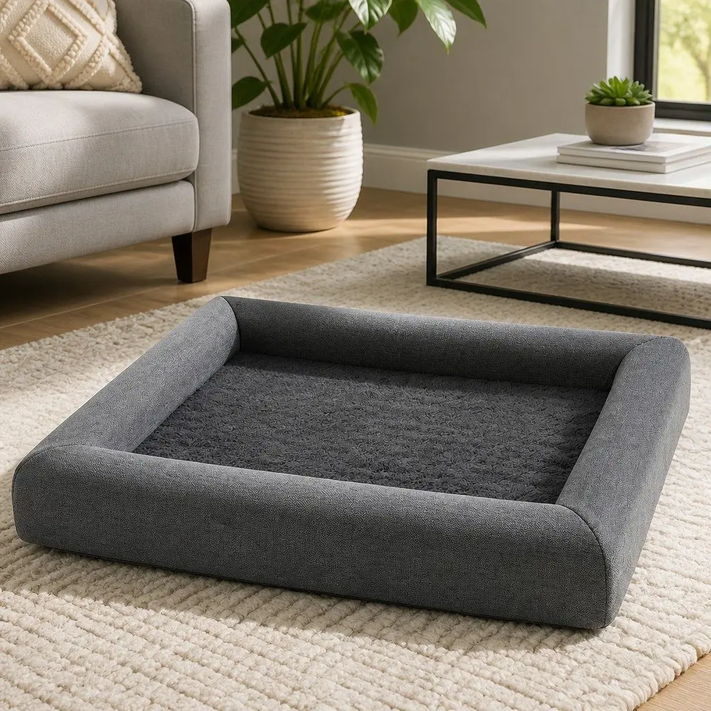 Dog Bed Egg Crate Foam Large Soft Washable Grey