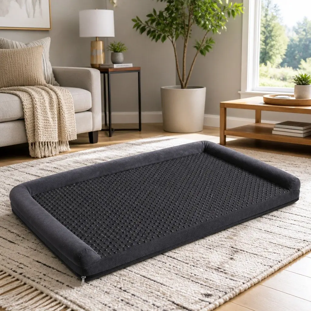 Dog Bed Egg Crate Foam Large Soft Washable Grey