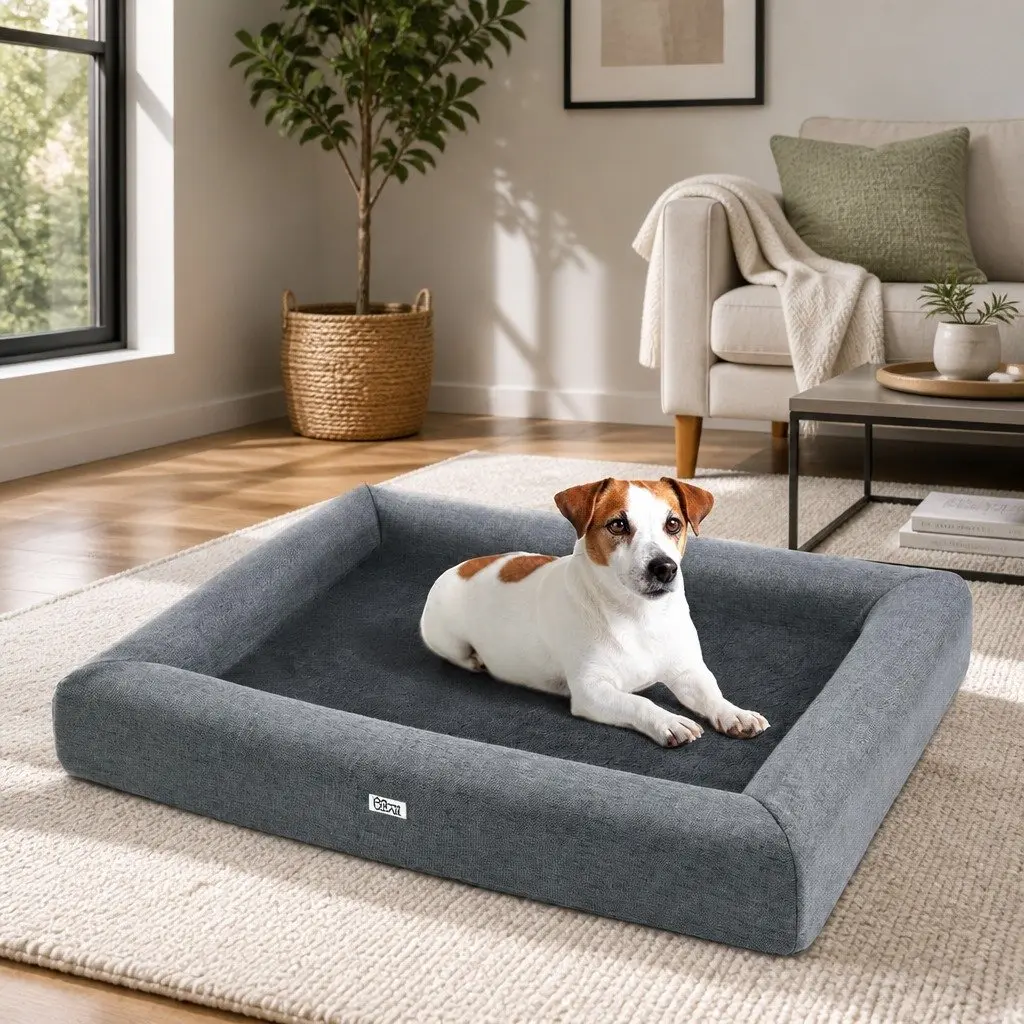 Dog Bed Egg Crate Foam Large Soft Washable Grey