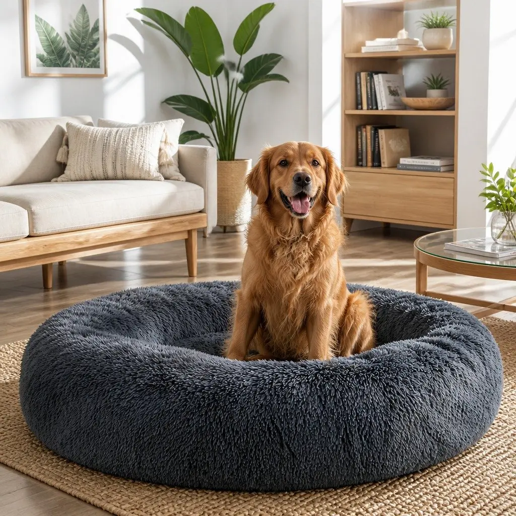 Extra Large Pet Bed Soft Plush 110cm Dark Grey Non-Slip