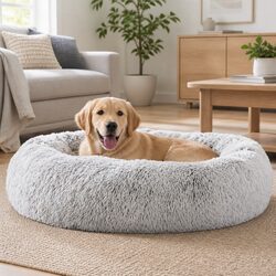 Pet Bed Dog Cat 110cm Extra Large Calming Soft Plush Charcoal Non-Slip Base