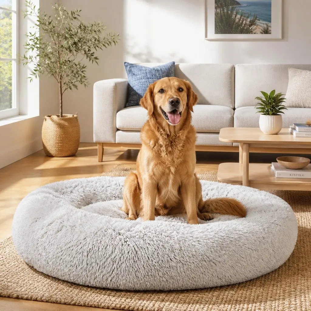 Pet Bed Soft Plush Extra Large 110cm White Brown