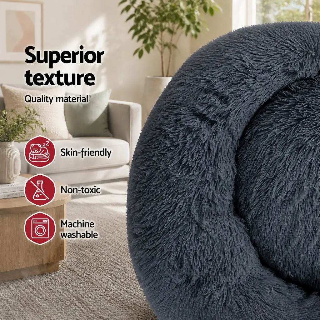 Large Pet Bed Soft Plush 90cm Dark Grey