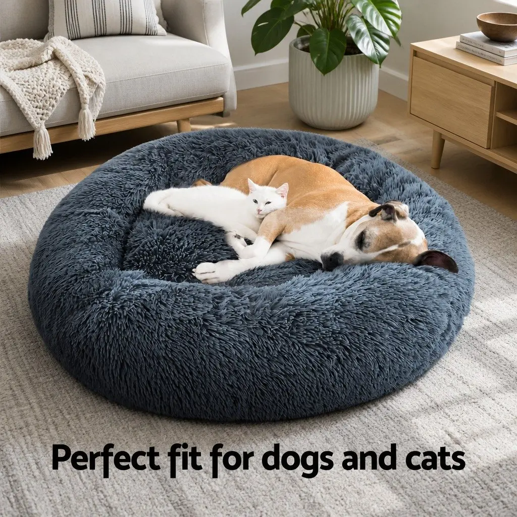 Large Pet Bed Soft Plush 90cm Dark Grey