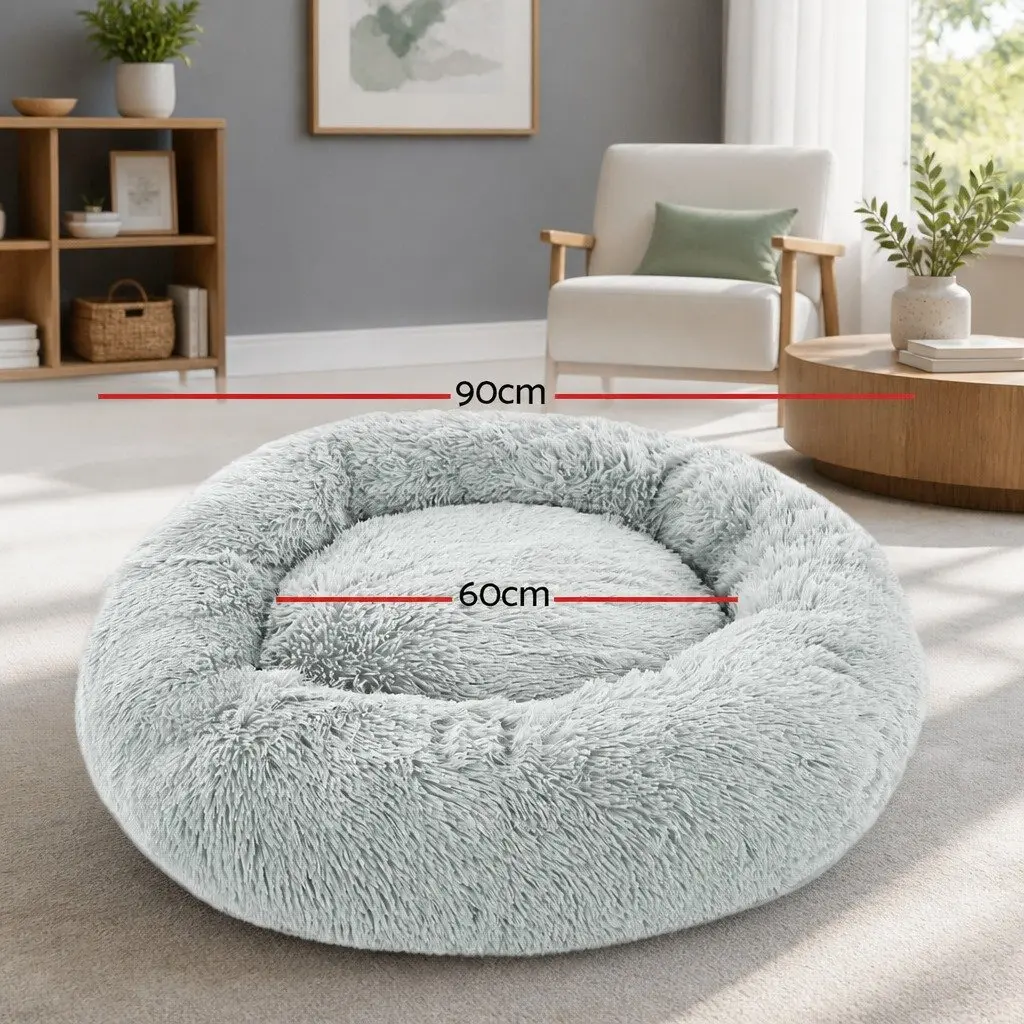 Large Dog Cat Pet Bed Plush 90cm Soft Washable Light Grey