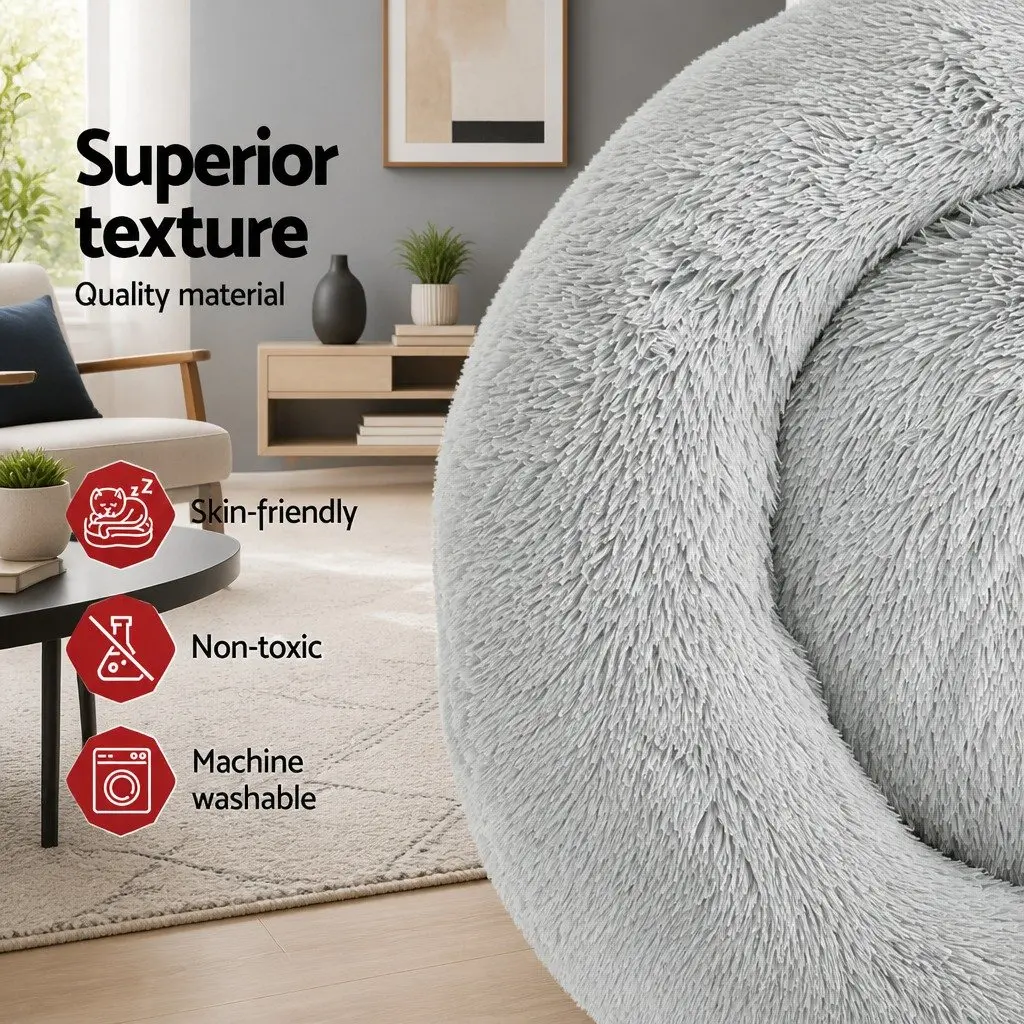 Large Dog Cat Pet Bed Plush 90cm Soft Washable Light Grey