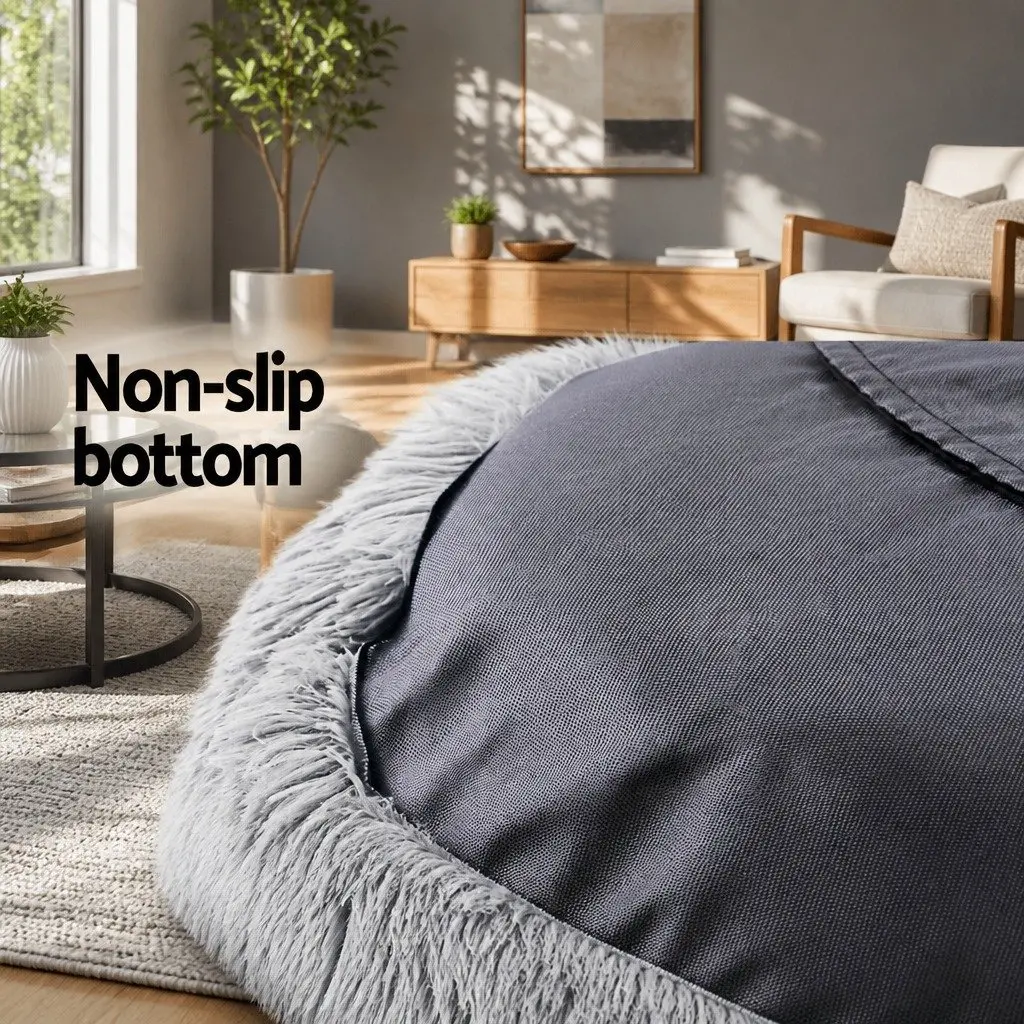 Large Dog Cat Pet Bed Plush 90cm Soft Washable Light Grey