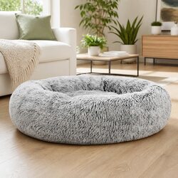Large Pet Bed Dog Cat 90cm Calming Soft Plush Charcoal Washable Non-slip Base