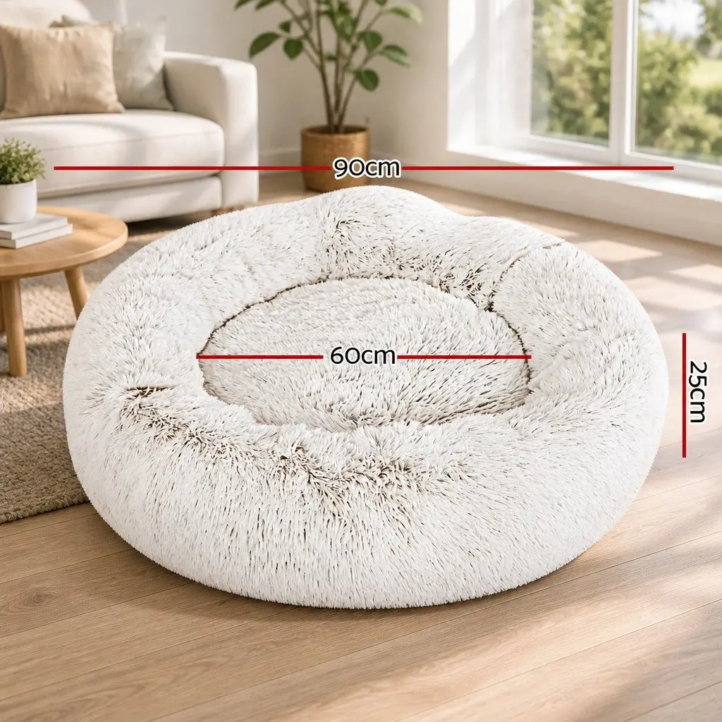 Large Pet Bed Plush 90cm White Brown