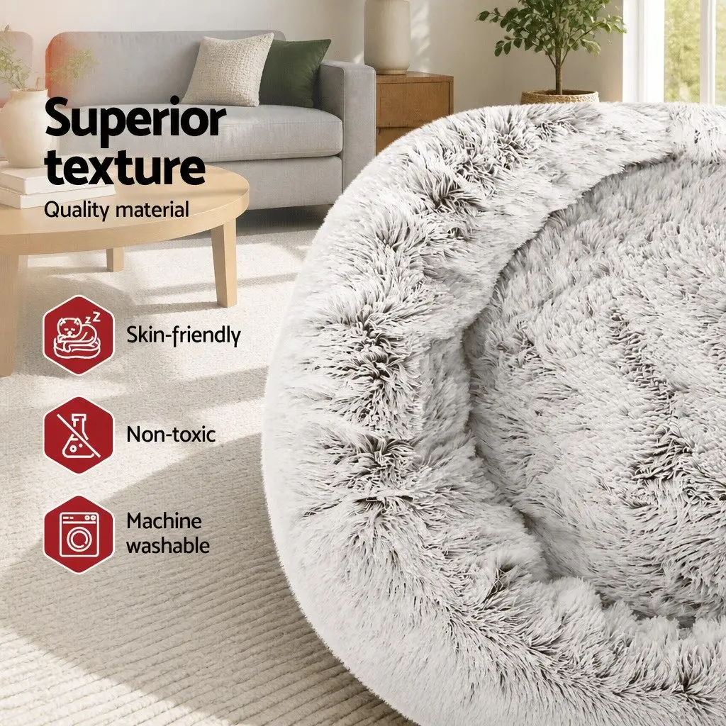 Large Pet Bed Plush 90cm White Brown