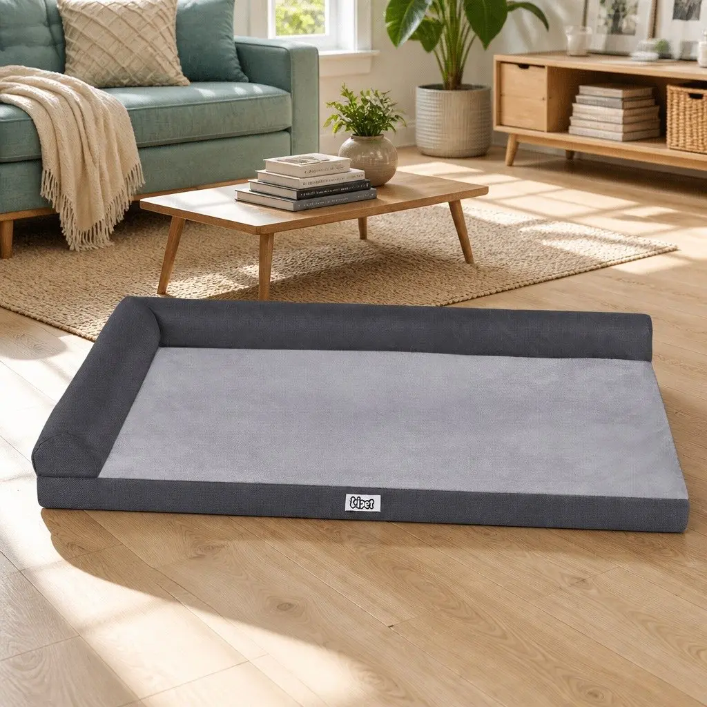Pet Bed Plush Cushion Egg Crate Large Sofa Platform Grey