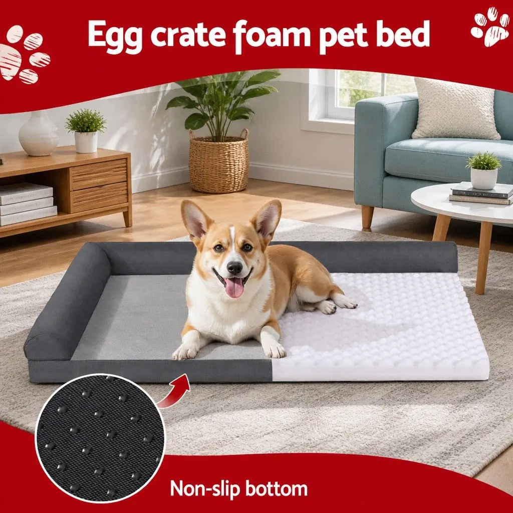 Pet Bed Plush Cushion Egg Crate Large Sofa Platform Grey