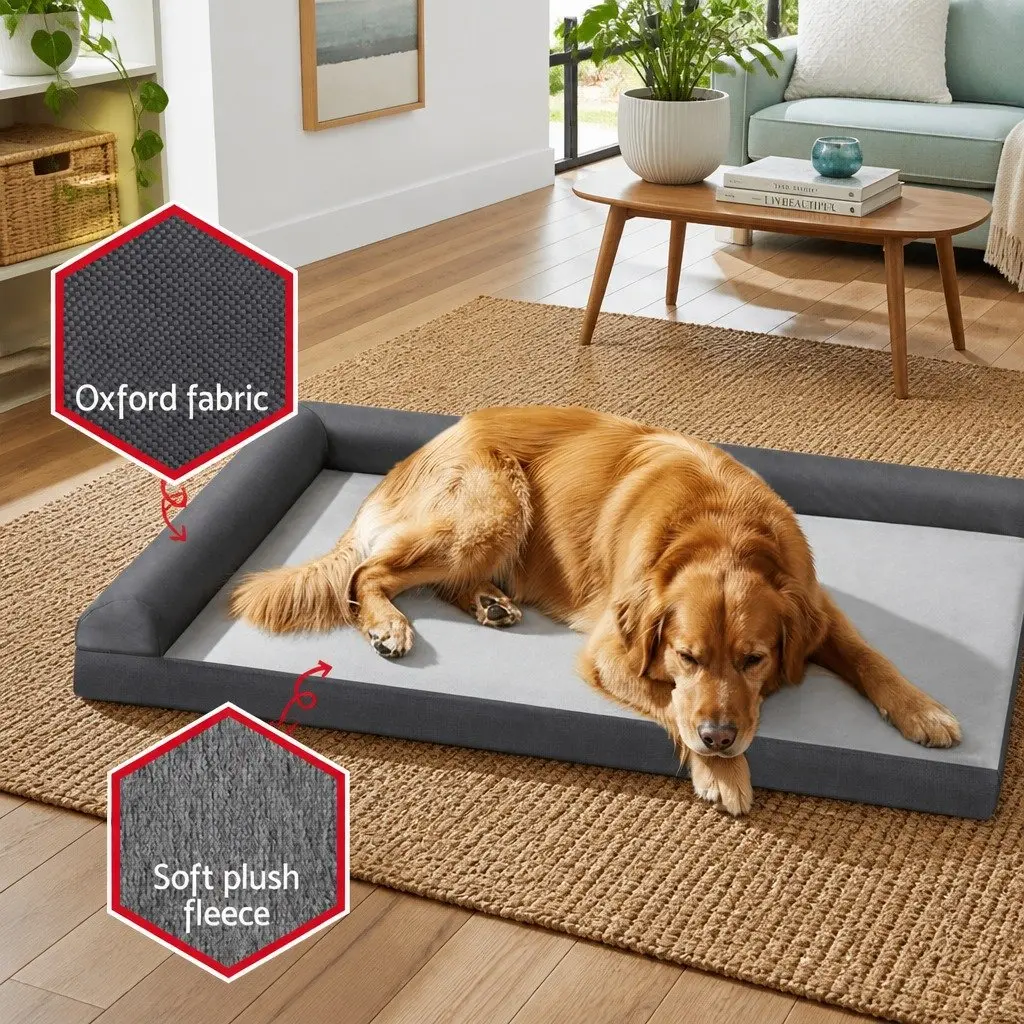 Pet Bed Plush Cushion Egg Crate Large Sofa Platform Grey