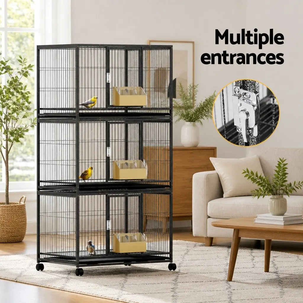 Large Bird Cage Aviary Stand Parrot Budgie Canary Perch with Wheels Easy