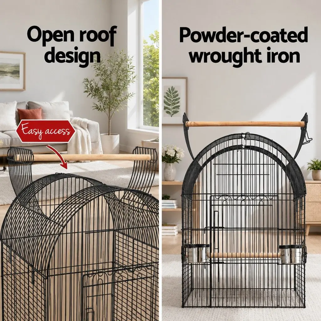 Bird Cage Aviary Wrought Iron 150cm Black Dome