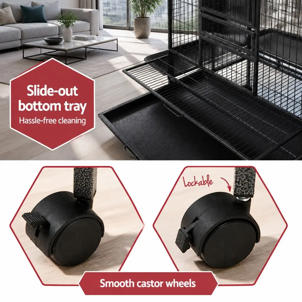 Large Bird Cage Heavy-Duty Wrought Iron Frame 168cm Black Open Top Aviary