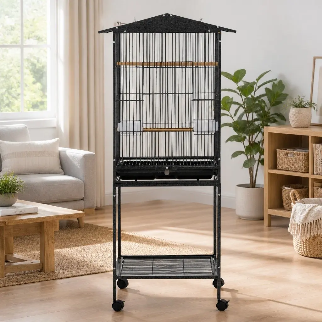 Bird Cage Aviary Open Top Steel 136cm Black