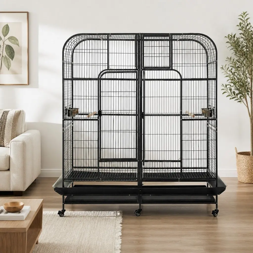 Large Aviary Cage Wrought Iron 185cm Black Heavy Duty Removable Divider with Castor Wheels