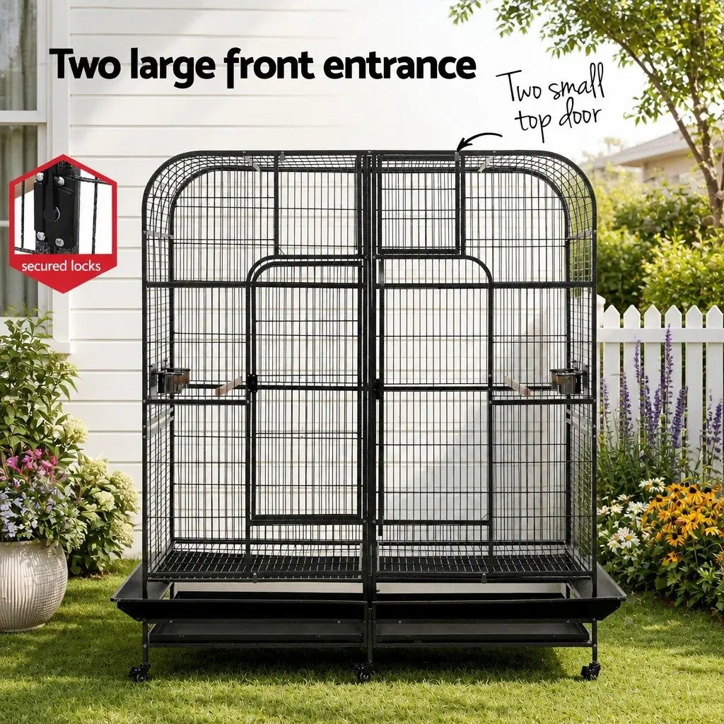 Large Aviary Cage Wrought Iron 185cm Black Heavy Duty Removable Divider with Castor Wheels