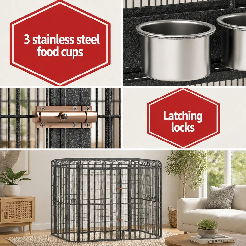 Large Walk-in Aviary Bird Cage Wrought Iron 203cm Black