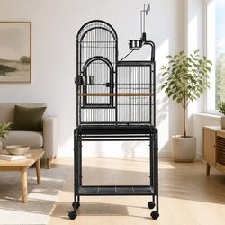 Large Bird Cage Aviary 152.5cm Black Metal Frame Portable Wheels Multiple Doors