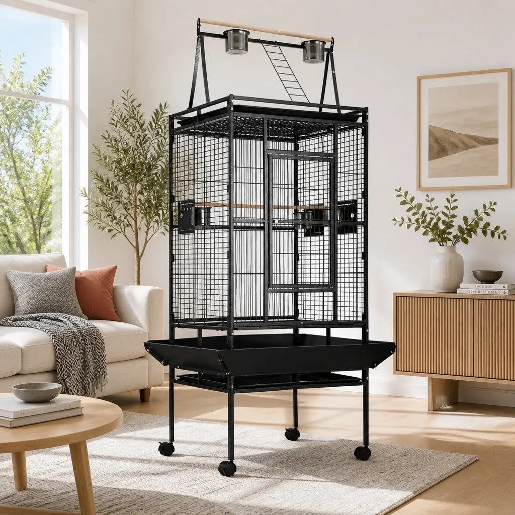 Large Bird Cage Wrought Iron 173cm Tall Black