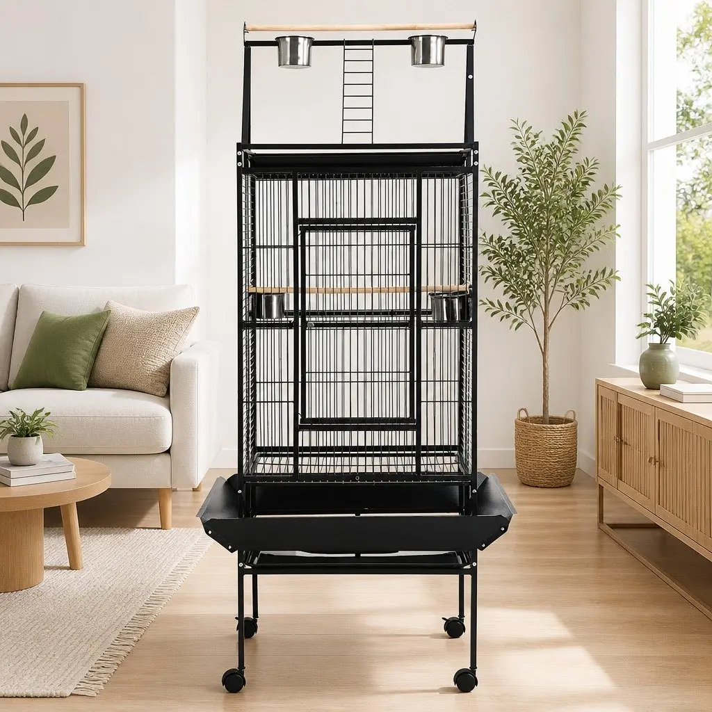 Large Bird Cage Wrought Iron 173cm Tall Black