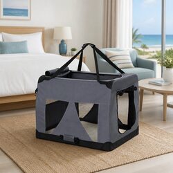 Pet Carrier Soft Crate Dog Cat Travel Portable Foldable 60x42cm Grey Medium