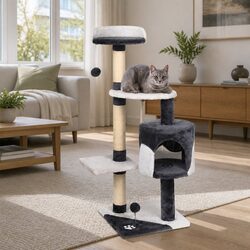 Cat Tree 112cm Tall Scratching Post Tower Condo House Grey Multi-Level Play