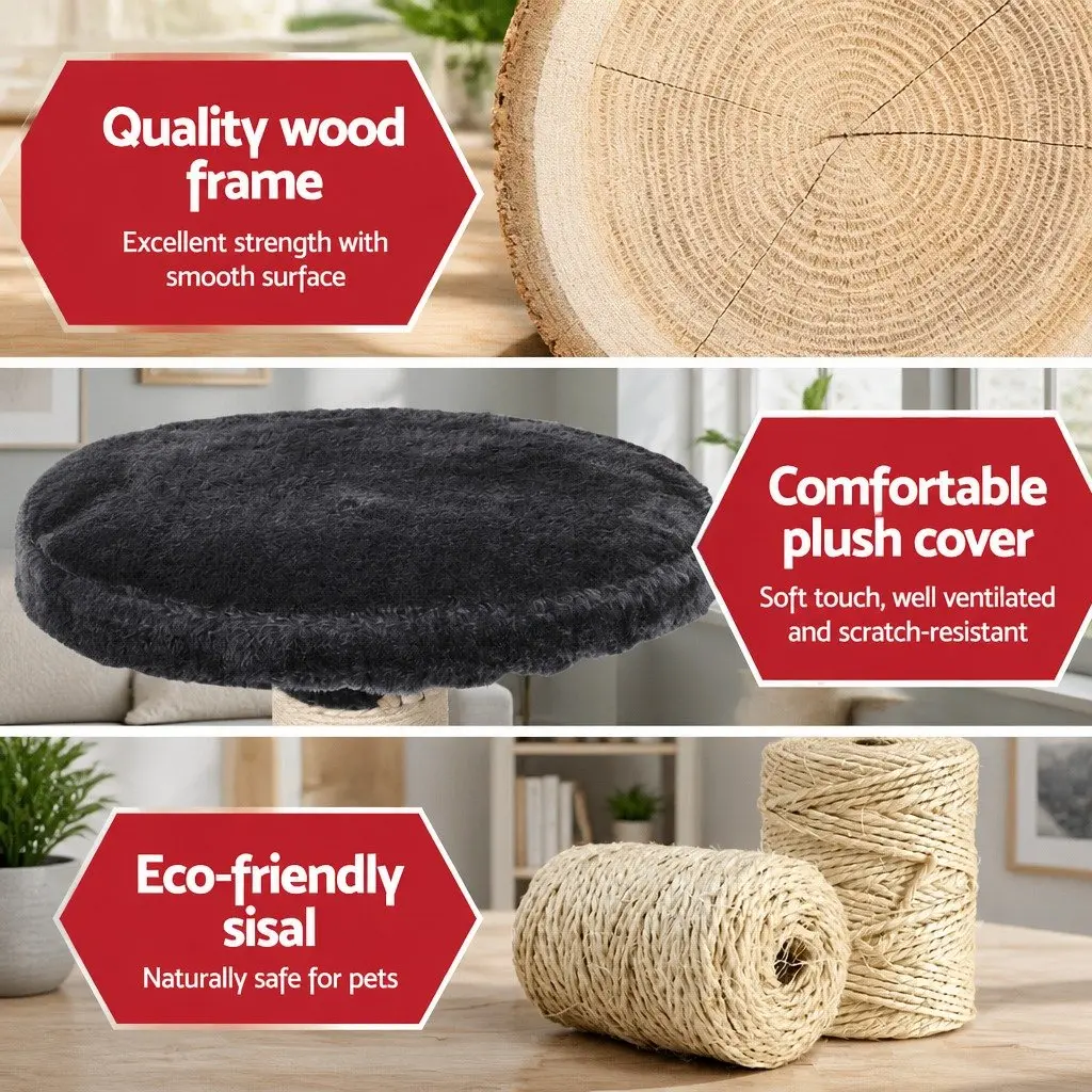 Cat Scratching Post Multi-Level Grey 112cm Tall Condo House with Plush Velvet and Sisal Wrapped Posts