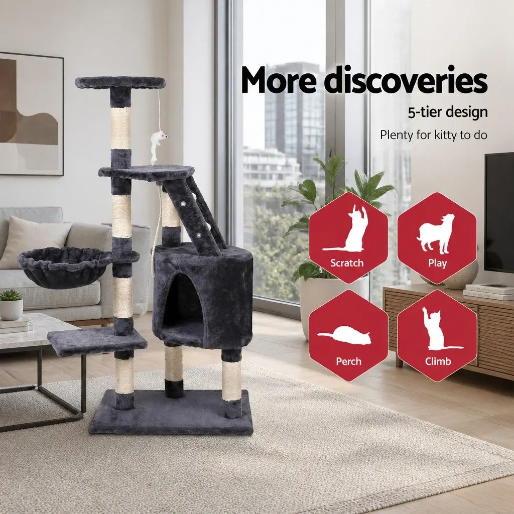 Cat Tree Multi-Level Dark Grey Plush Velvet 120cm Scratching Post Tower Condo House Bed Perch Climb