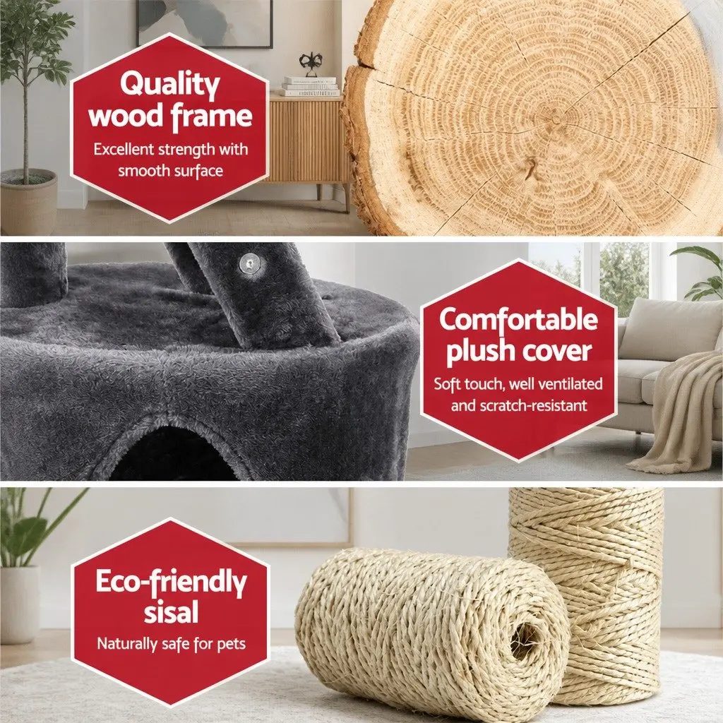 Cat Tree Multi-Level Dark Grey Plush Velvet 120cm Scratching Post Tower Condo House Bed Perch Climb